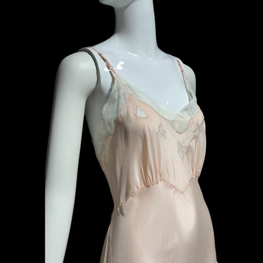 MONDAINE vintage 1930s Nightgown Slip Dress: pink silk night dress lingerie