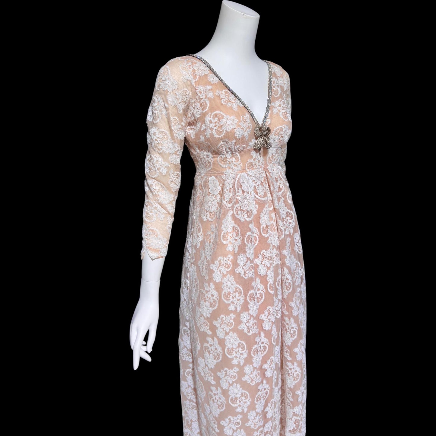 LILLIE RUBIN COLLECTION 700, vintage 1960s evening dress gown, white lace regency style formal gown