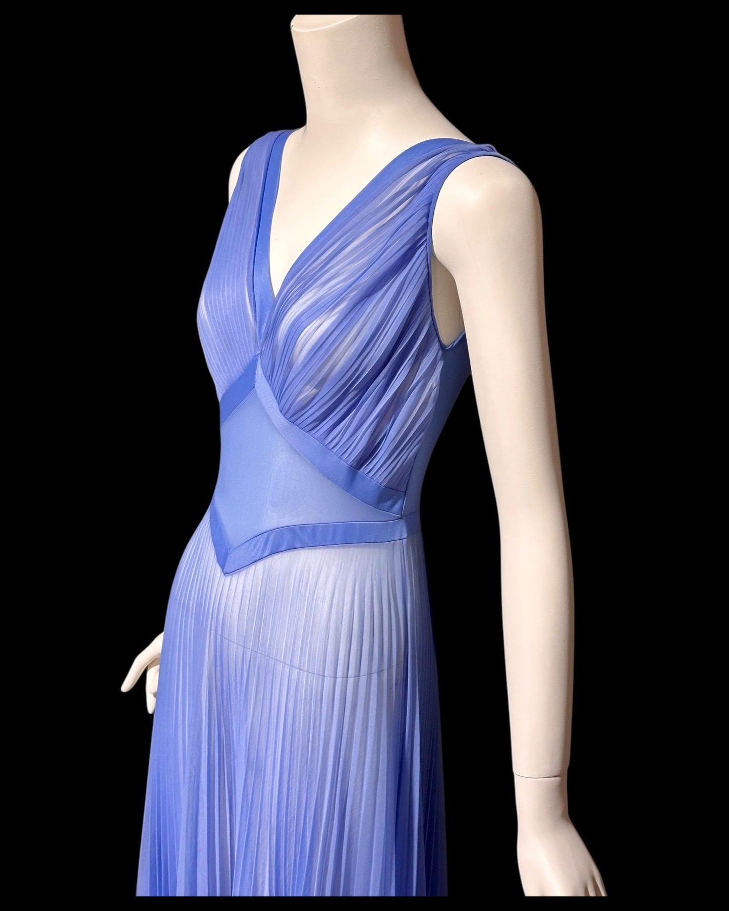 VANITY FAIR, for Julius Garfinckel, vintage 1940s chiffon nightgown, periwinkle sheer full sweep pleated gown