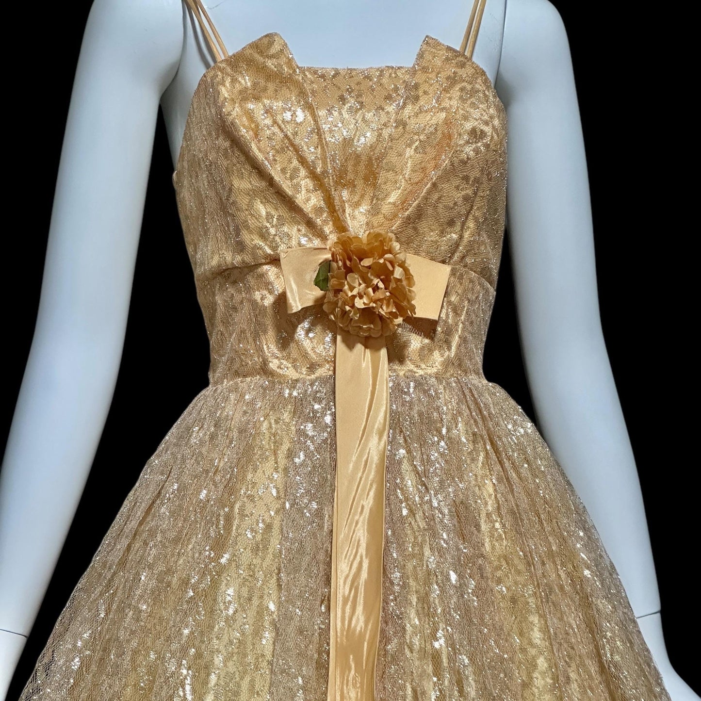 1950s vintage prom dress, Peachy Copper sparkly metallic net tulle cocktail party dress