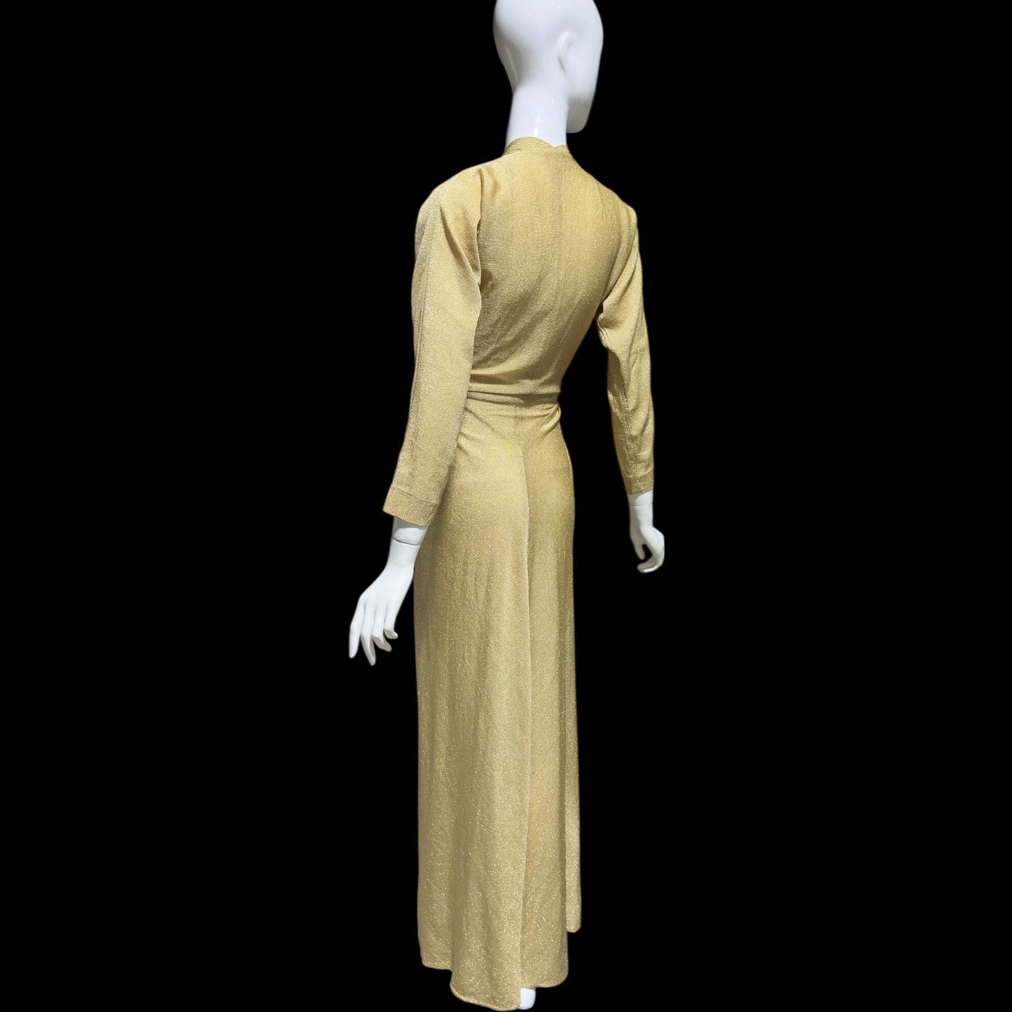 MARSHALL FIELD's DORIAN, 1970s vintage evening dress, Metallic gold lurex knit goddess gown, Studio 54 disco party dress, very Halston