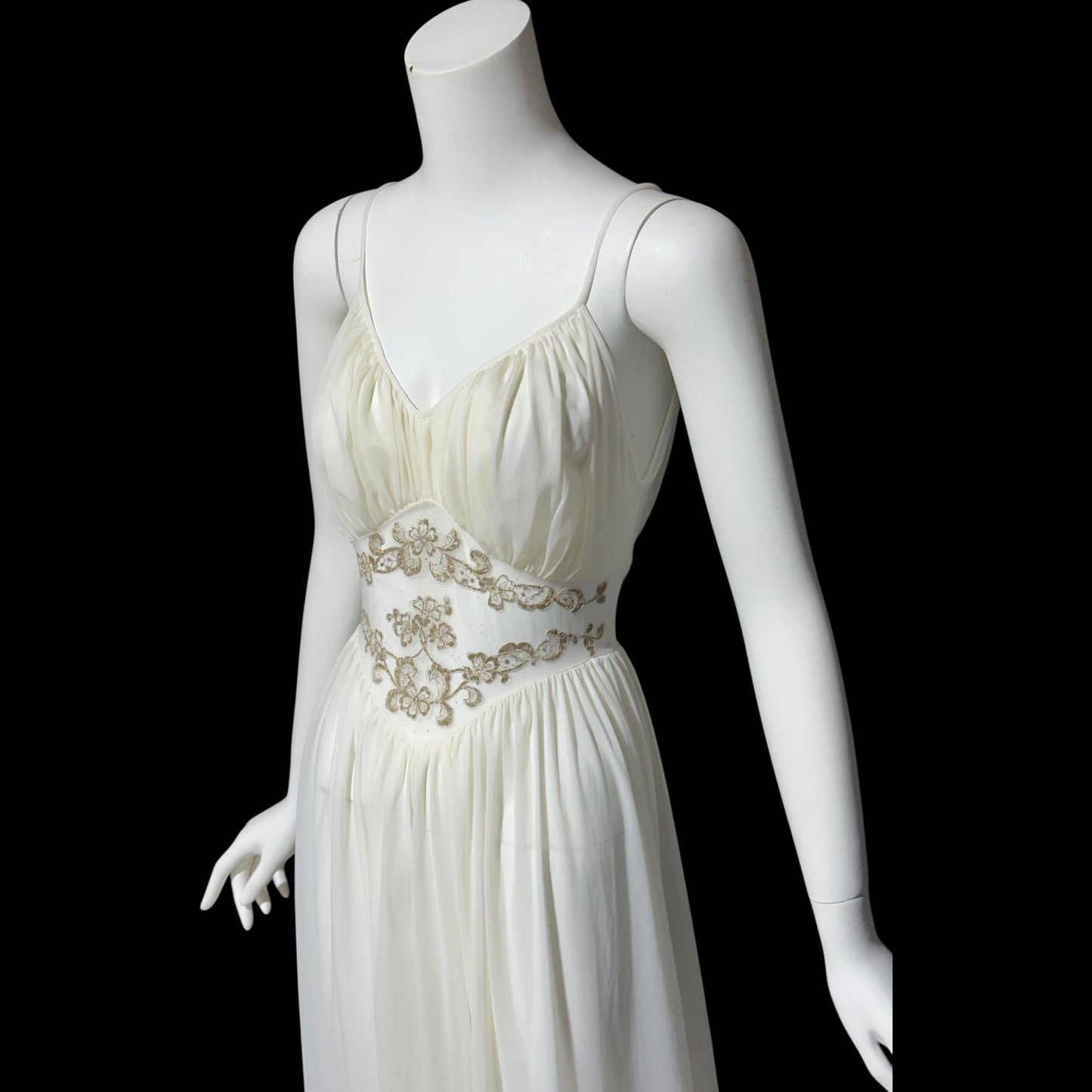 ROGERS vintage 1950s nightgown slip dress, ethereal white chiffon full length wedding night gown