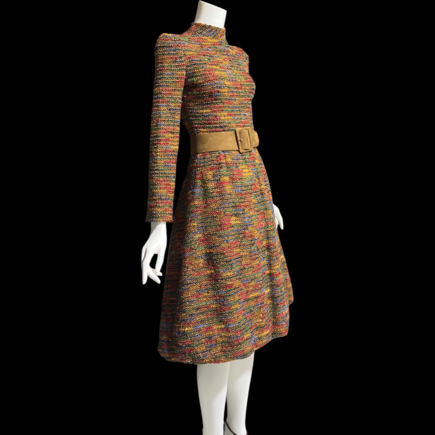 ARNOLD SCAASI vintage 1970s Day Dress, boucle wool & silk high neck dress