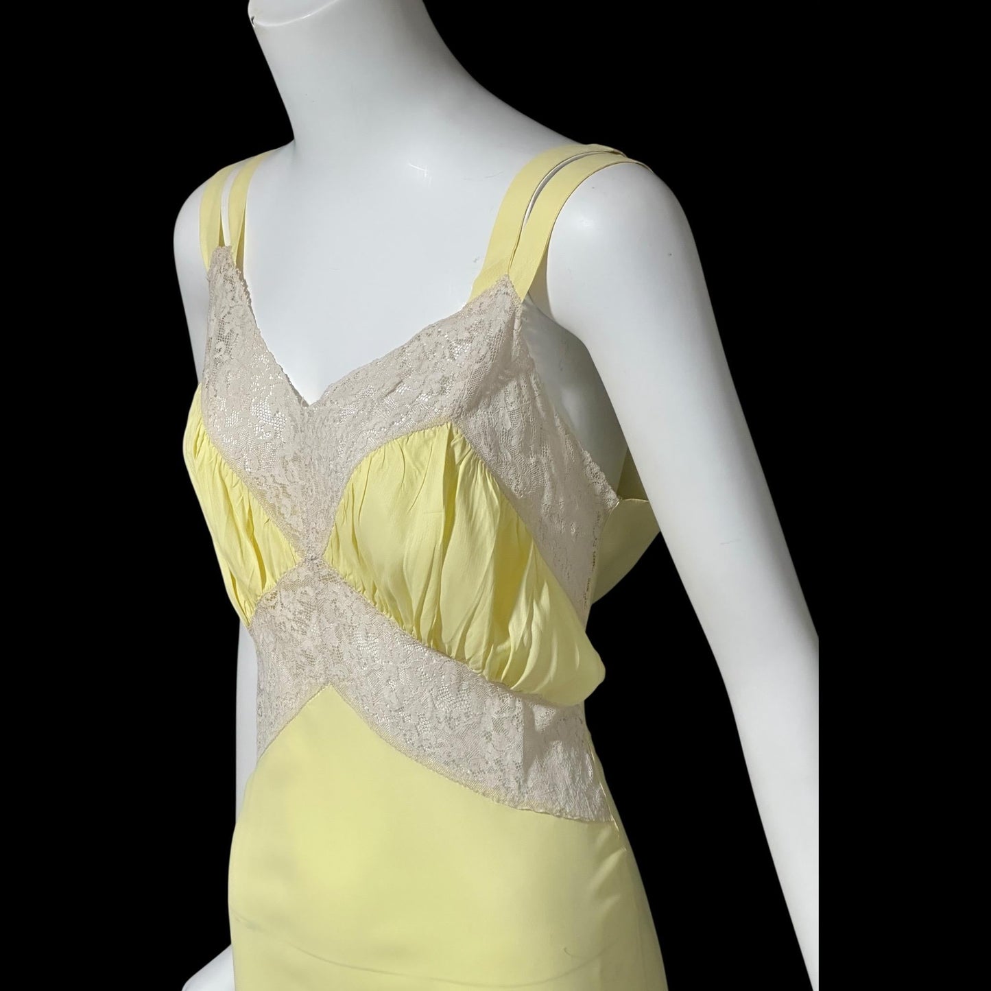 1930s vintage Nightgown slip dress, Sunshine Yellow bias cut lacy night dress, full length