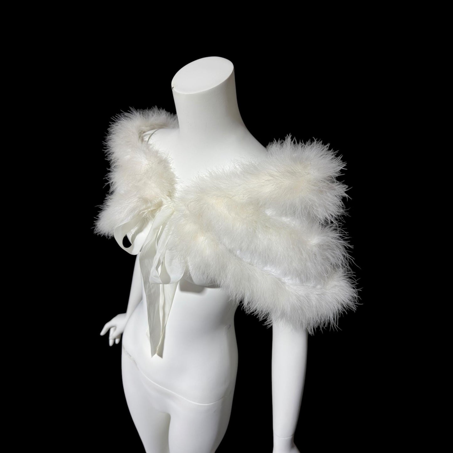 1980s Vintage marabou feather stole, Snowy white short wedding evening capelet shoulder wrap