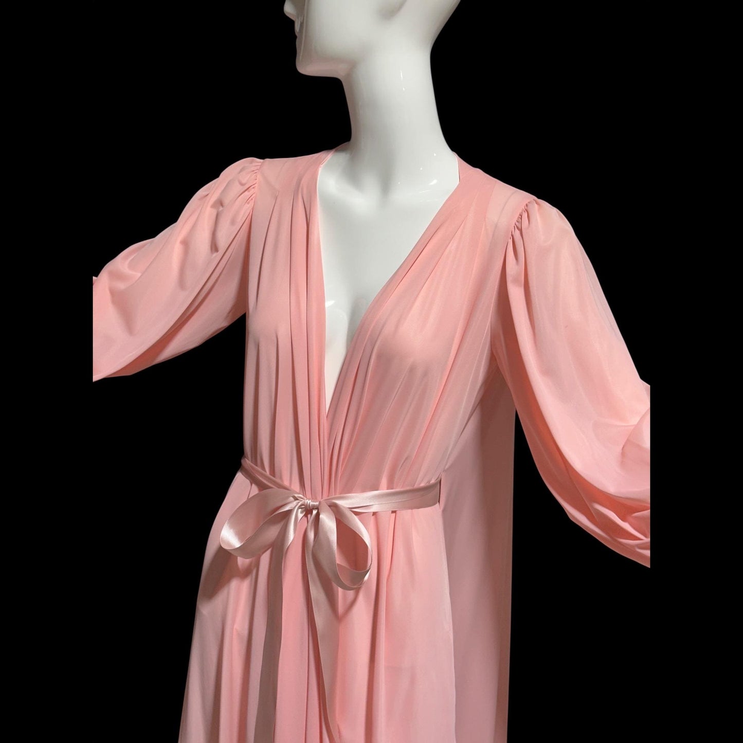 CLAIRE SANDRA Lucie Ann, vintage 1960s dressing gown robe, pink hostess dress peignoir, grecian goddess house dress