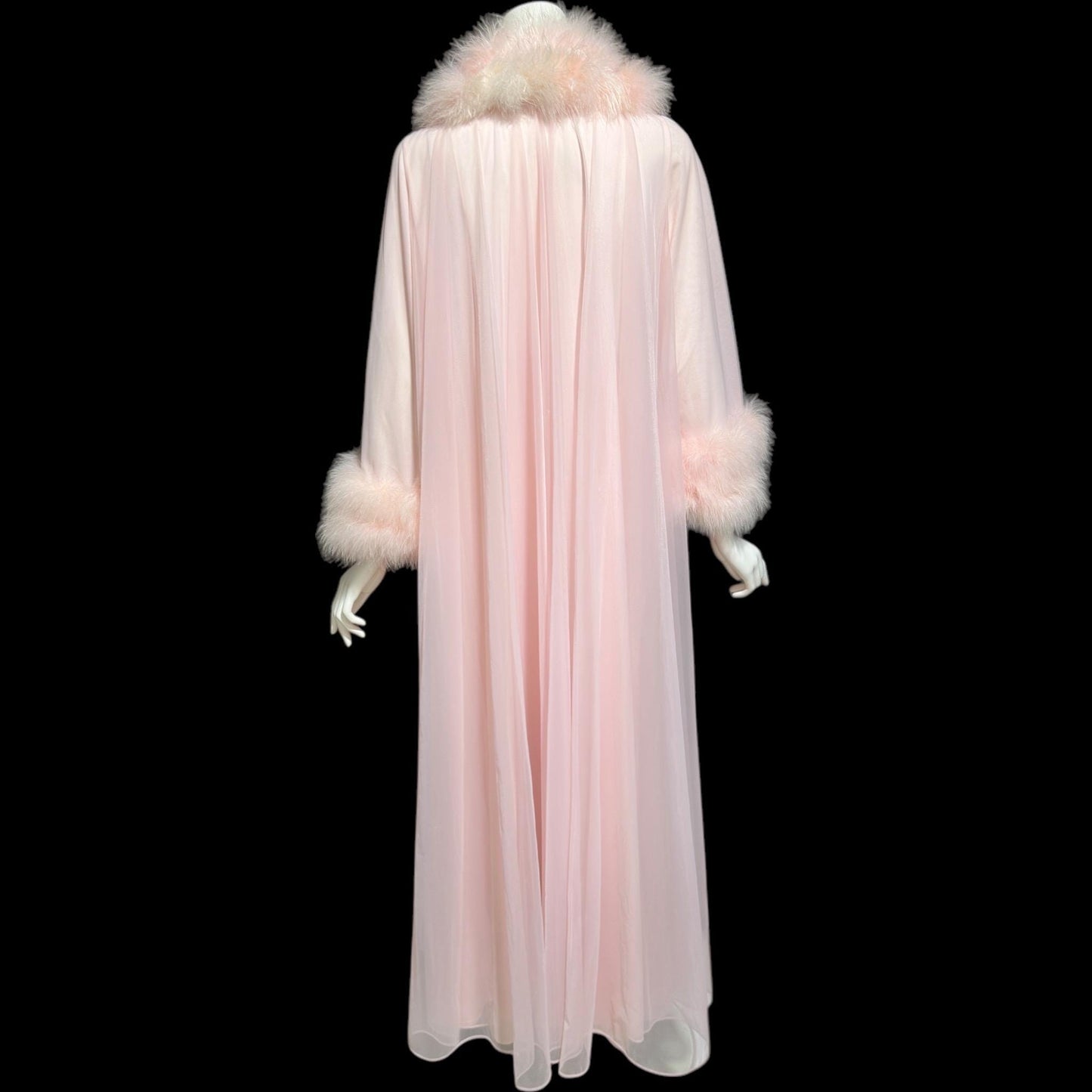 LUCIE ANN Claire Sandra dressing gown robe, vintage 1960s frothy pink full sweep marabou gown