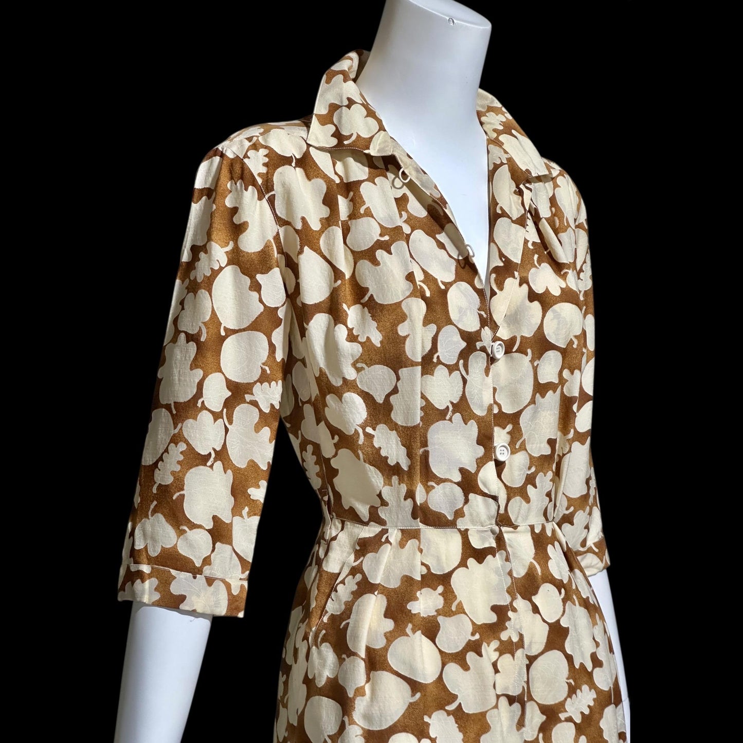 COURREGES vintage 1970s shirtdress, silk blend, nutmeg and cream button front wear to work dress