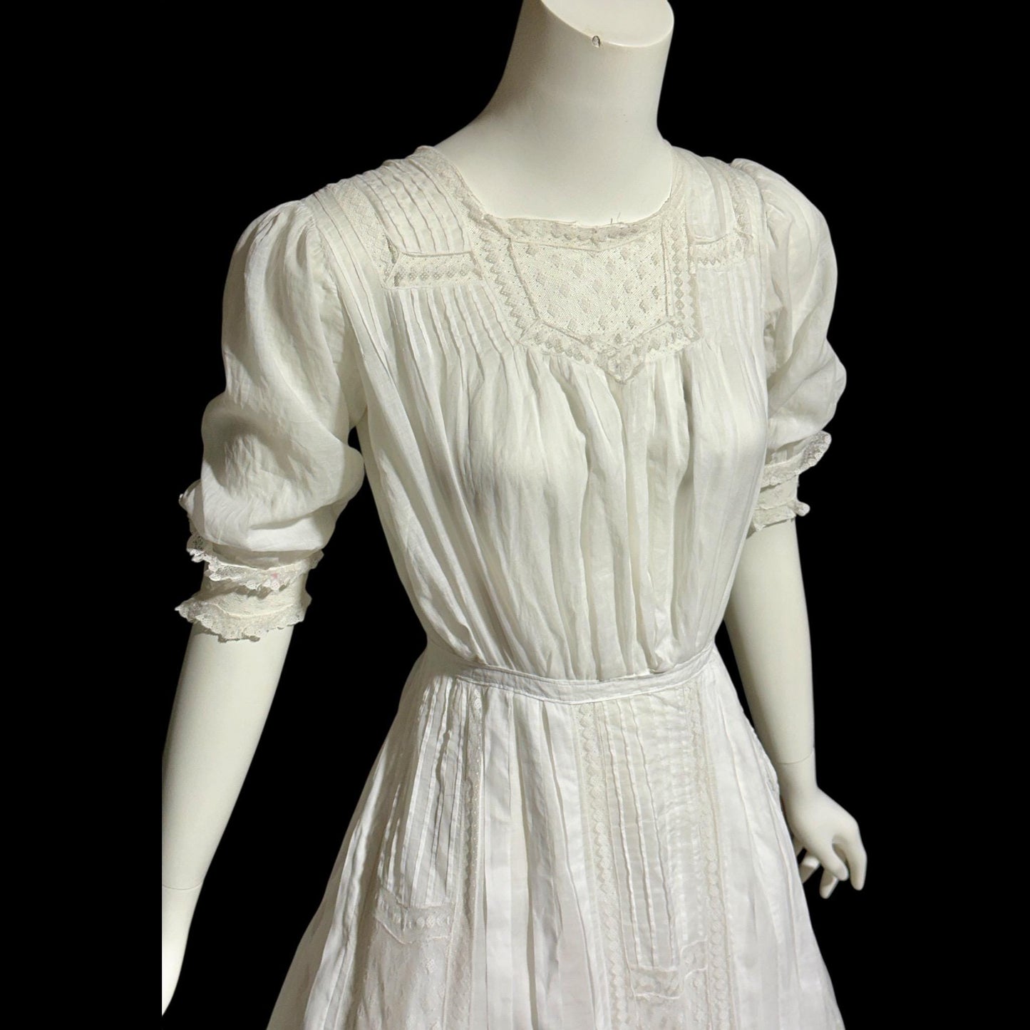 1900s Antique Victorian wedding dress, vintage white batiste cotton gown, Edwardian bride