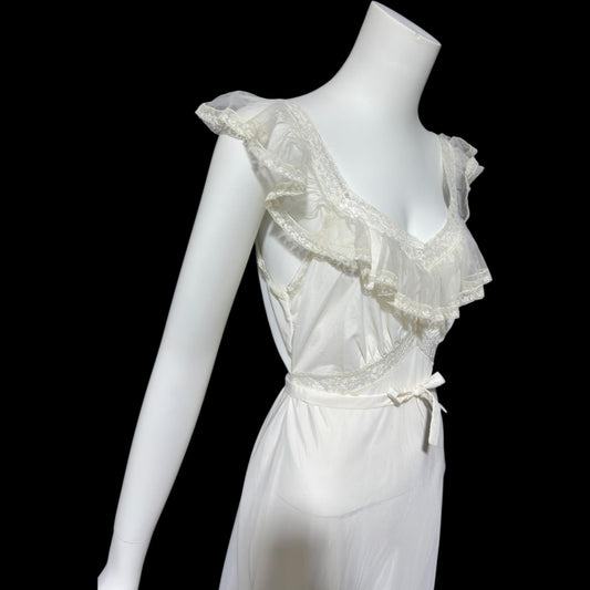 WONDER MAID, vintage 1940s nightgown slip dress, white nylon slip dress