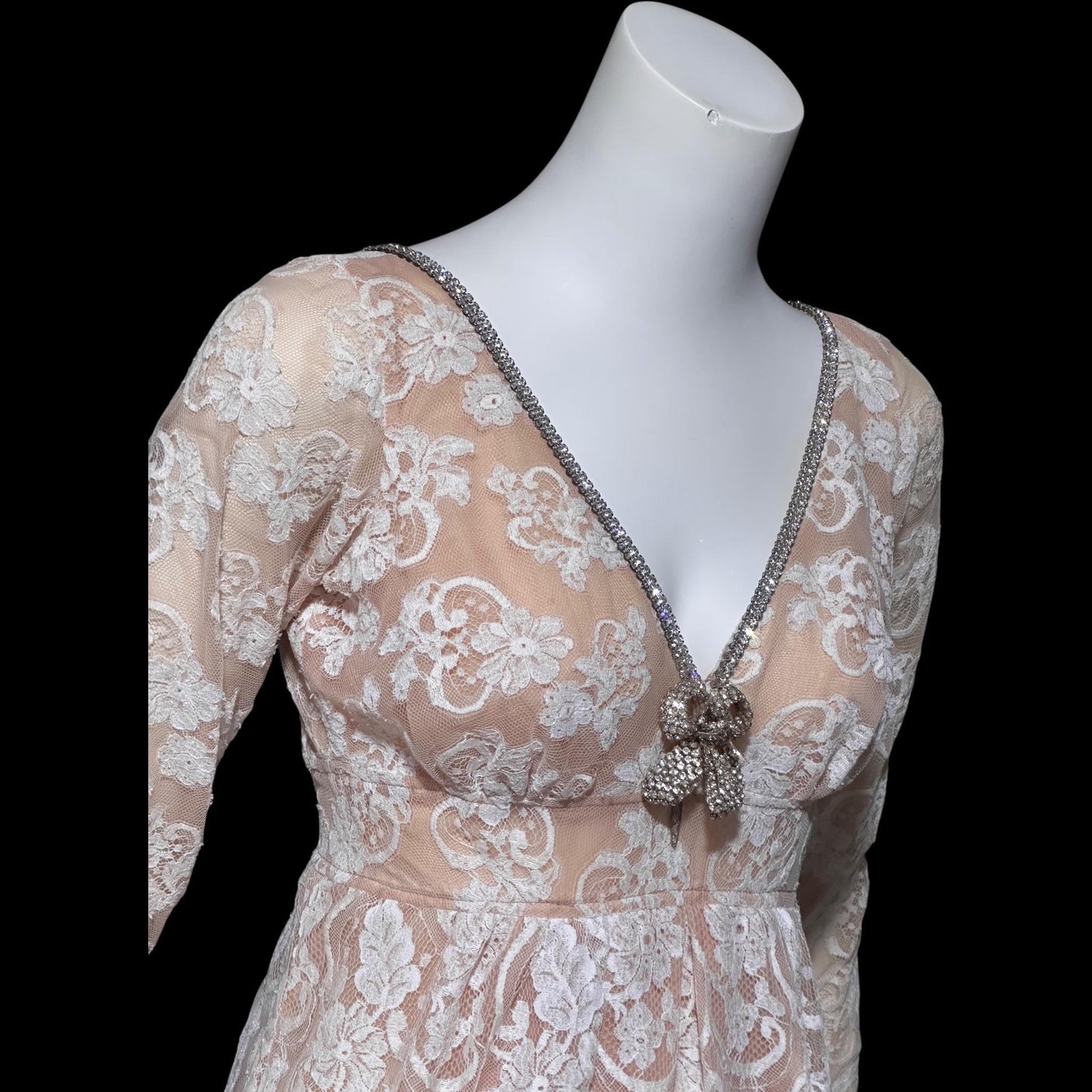 LILLIE RUBIN COLLECTION 700, vintage 1960s evening dress gown, white lace regency style formal gown
