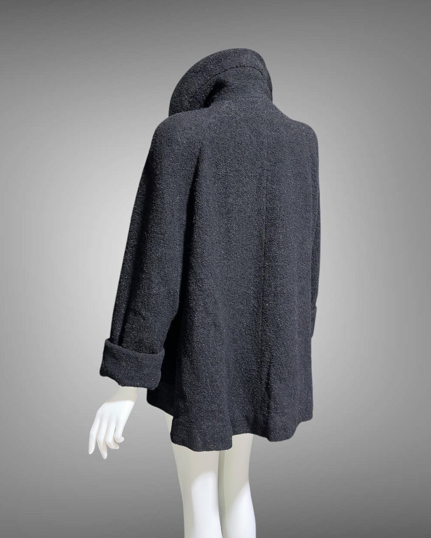 1940s vintage evening swing coat, black nubby wool jacket