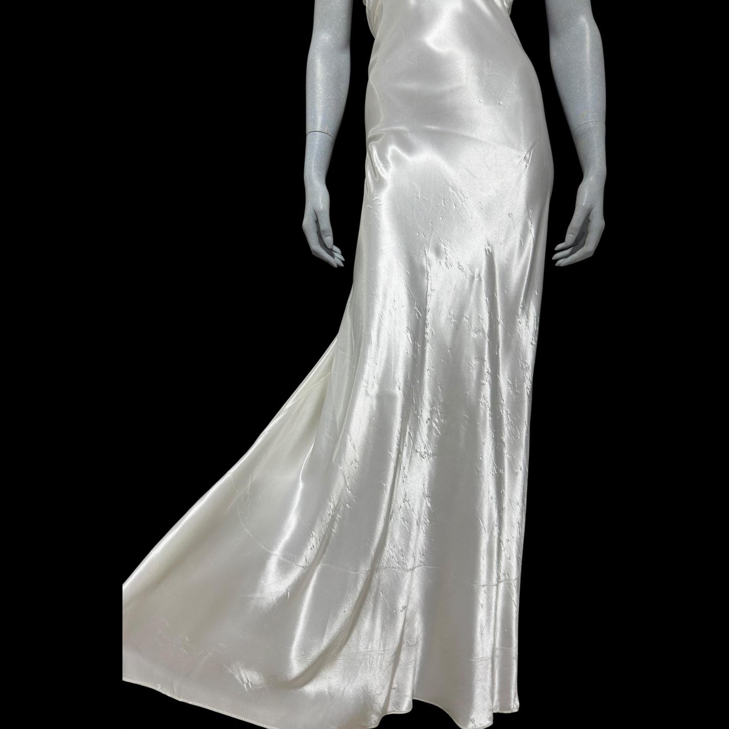 1940s vintage Nightgown slip dress, Shiny bias cut bridal white full length night dress