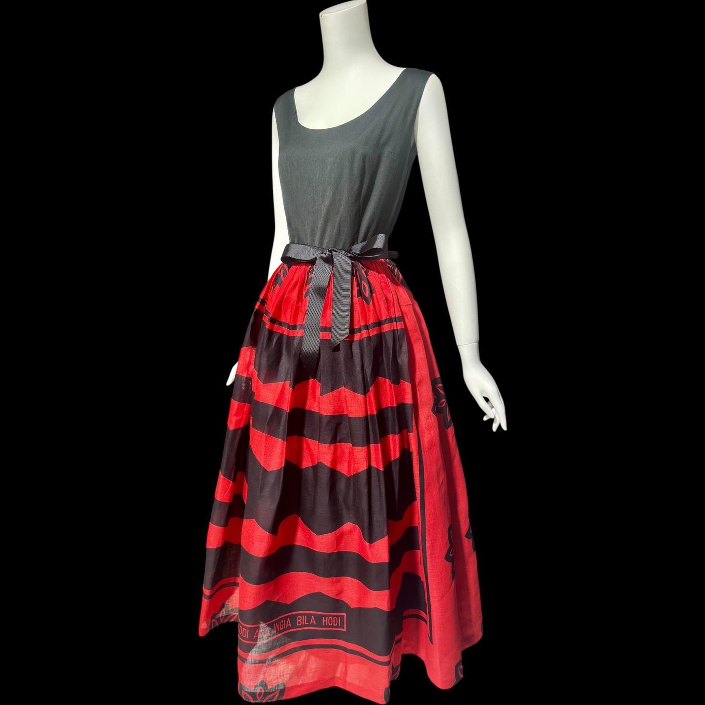 JENNY BELL, vintage 1960s dress, East African Swahili cotton red and black ethnic party sundress