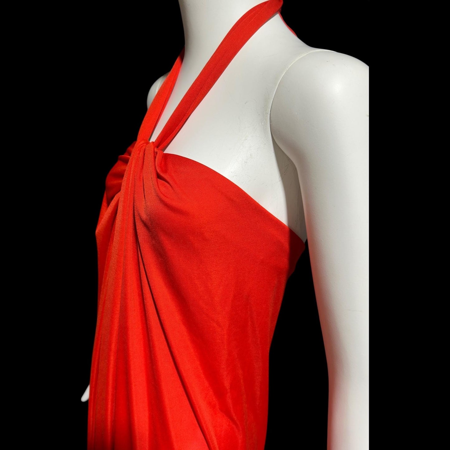 VICTOR COSTA vintage 1970s evening dress, vibrant red jersey knit goddess gown
