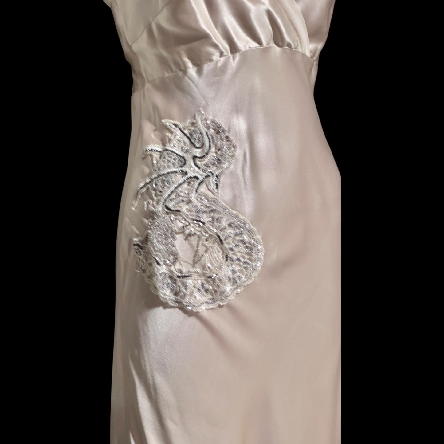 Y2K vintage bias cut evening dress, Silk 1940 style gown, Amazing blush silk sheath slip dress
