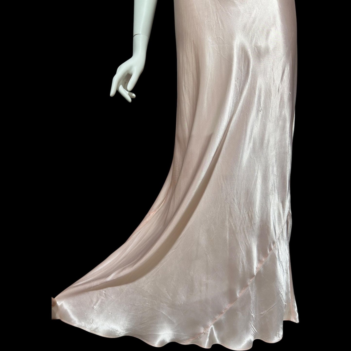 SHIRLEY RAY, vintage 1940s nightgown, Shiny baby pink bias cut rayon slip dress, full length