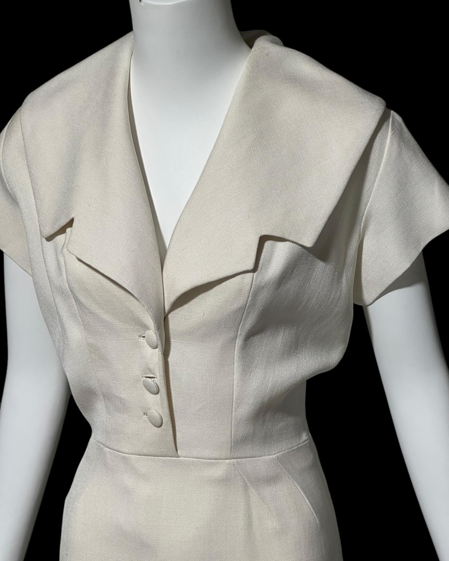 IRENE GALITZINE, vintage 1940s oatmeal linen cocktail day dress