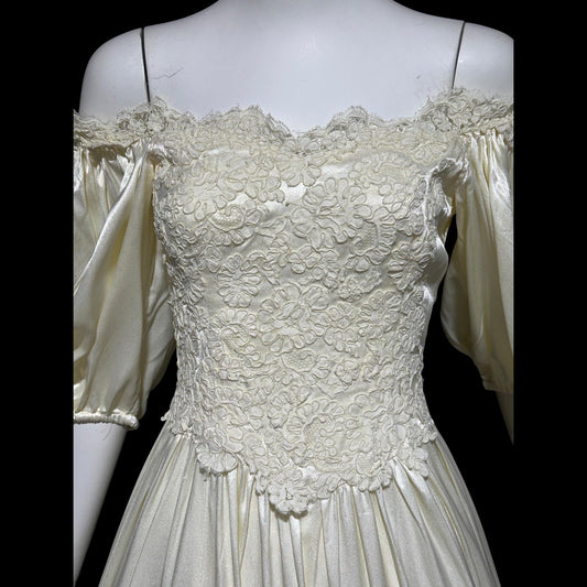 1960s vintage wedding dress, Off shoulder Juliet style bridal gown