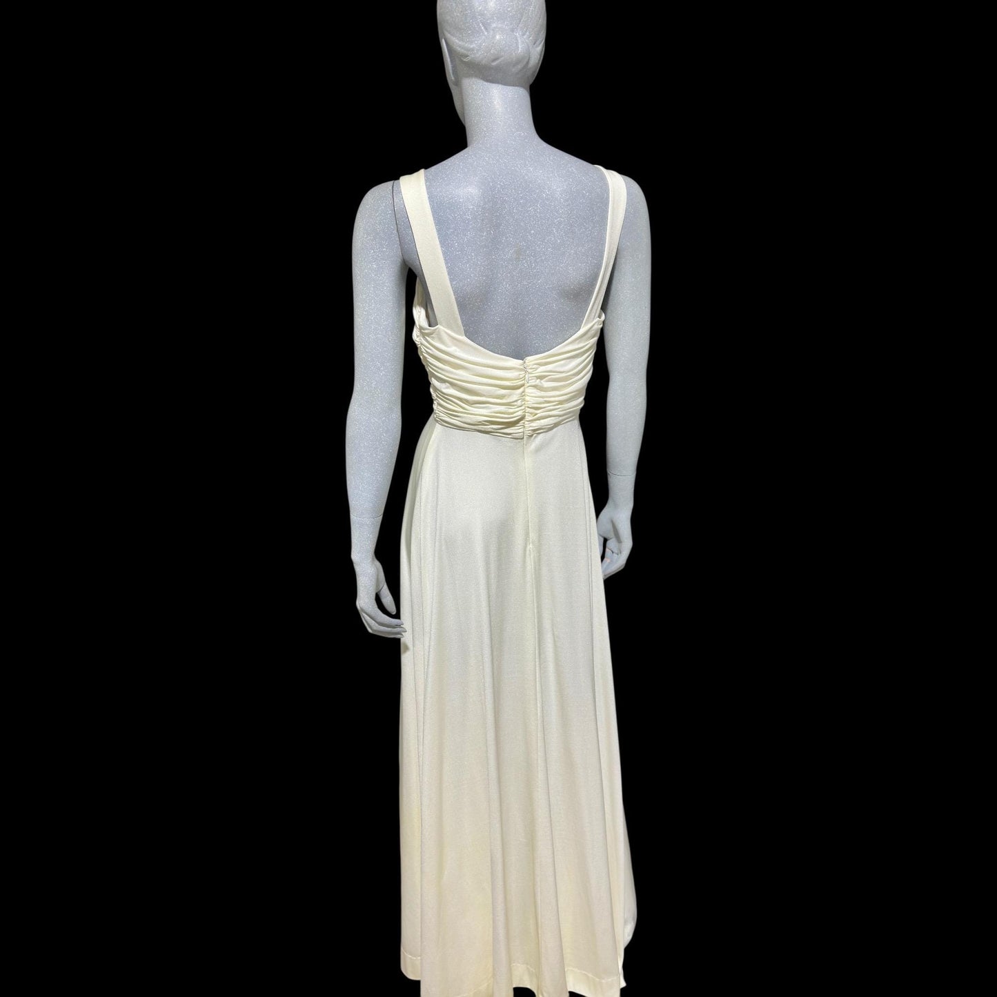 ESTEVEZ Vintage 1970s evening dress gown, white jersey knit Grecian Goddess wedding gown