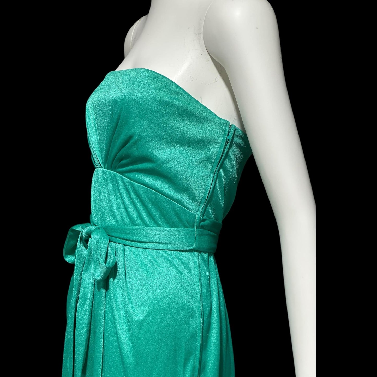 ESTEVEZ evening dress, vintage 1970s teal green jersey knit gown, Studio 54 cocktail disco party dress