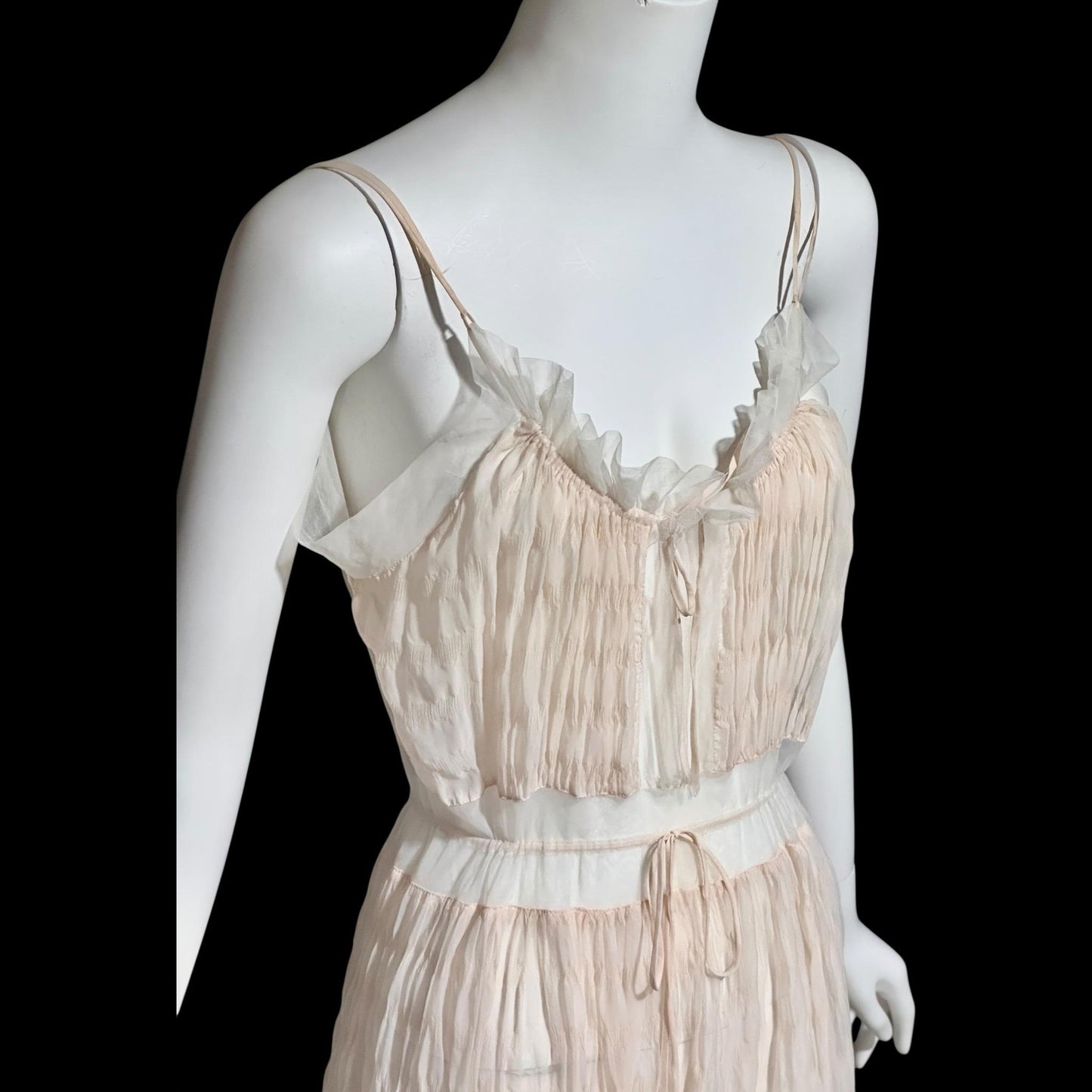 BY IRIS, vintage 1930s Nightgown slip dress, ethereal sheer waffled nylon night dress