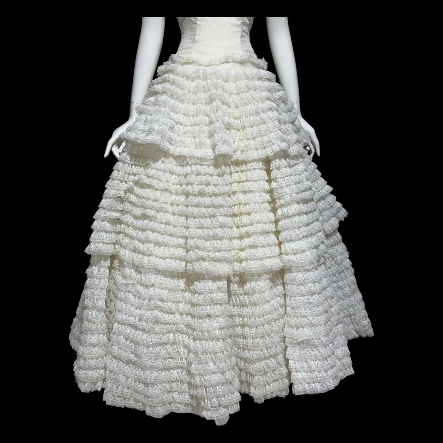 1950s vintage wedding gown, Custom Made white tiered lace cupcake dress ball gown