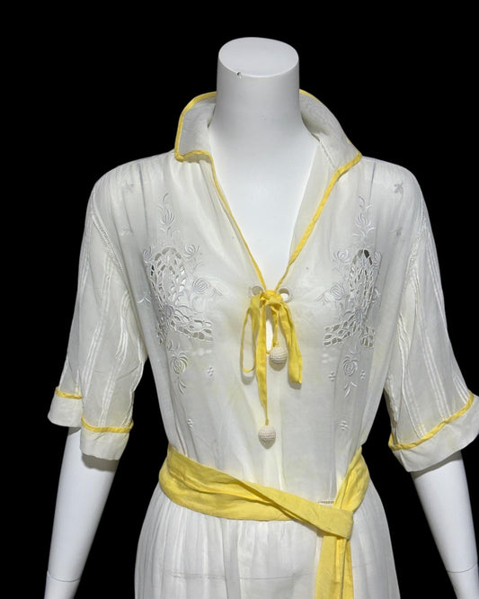1920s vintage dress, Antique Hungarian sheer White cotton batiste shift lawn dress