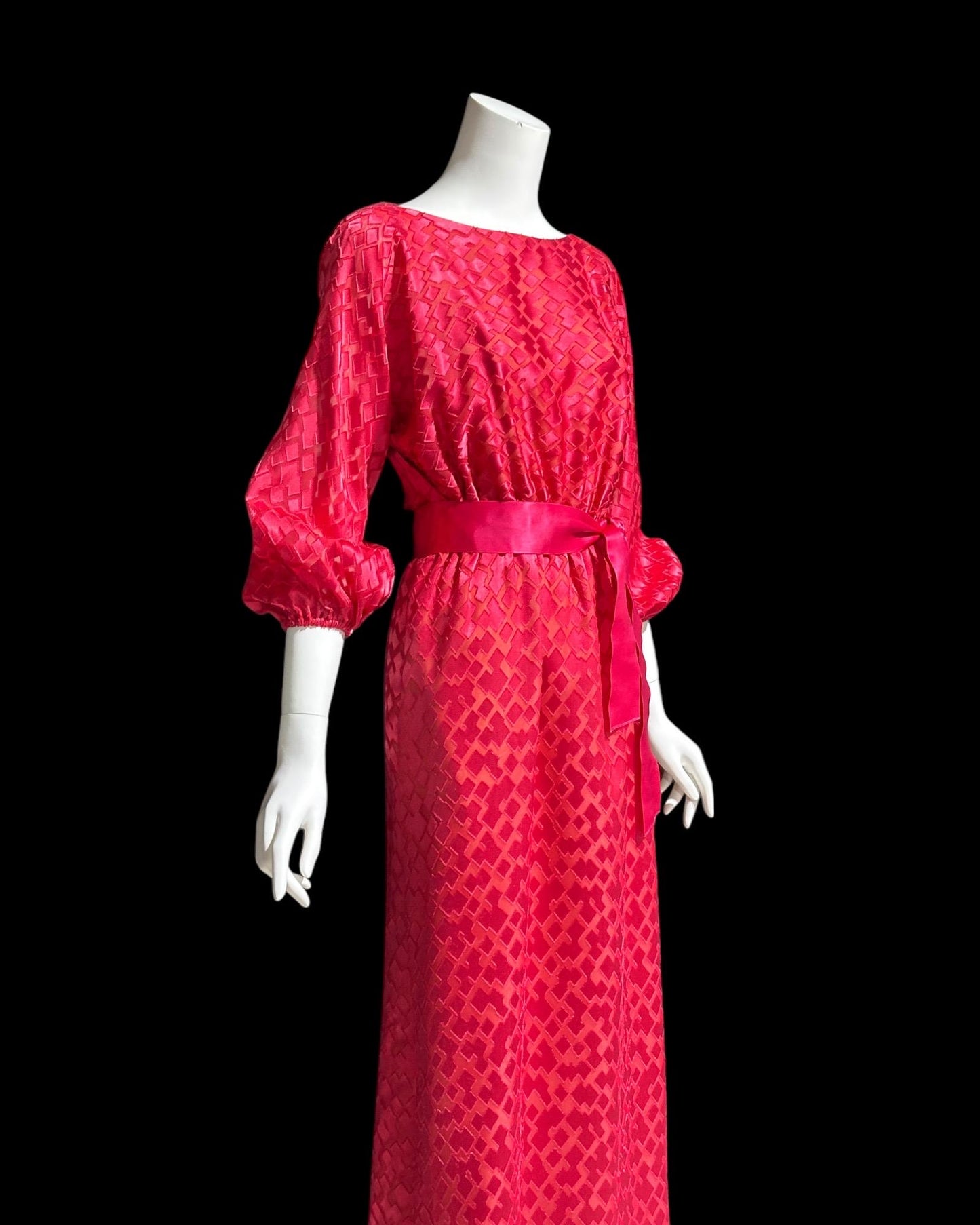 VICTOR COSTA, vintage 1970s evening dress, Hot Pink cowl back gown