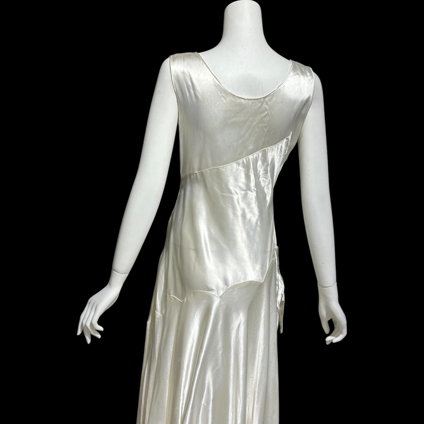 1940s vintage wedding dress, shimmering white satin tea length bridal ball gown