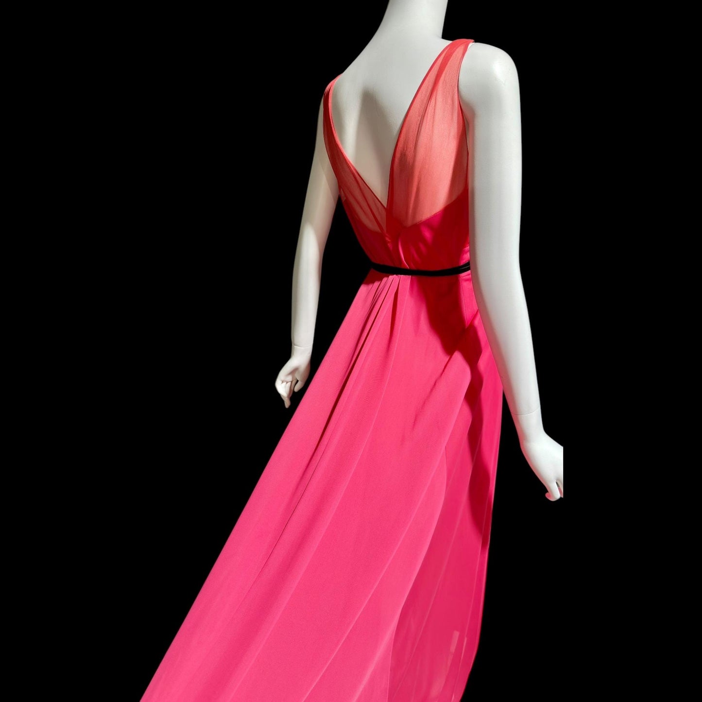 SCHIAPARELLI, vintage 1950s nightgown slip dress, shocking pink and lipstick red full length slip dress, Grecian Goddess gown