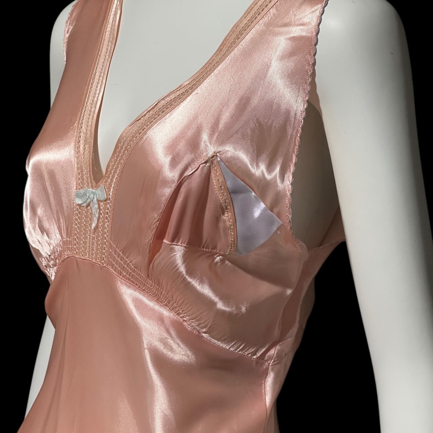 1940s vintage nightgown slip dress, Shiny dusty rose peachy pink bias cut slip dress, full length
