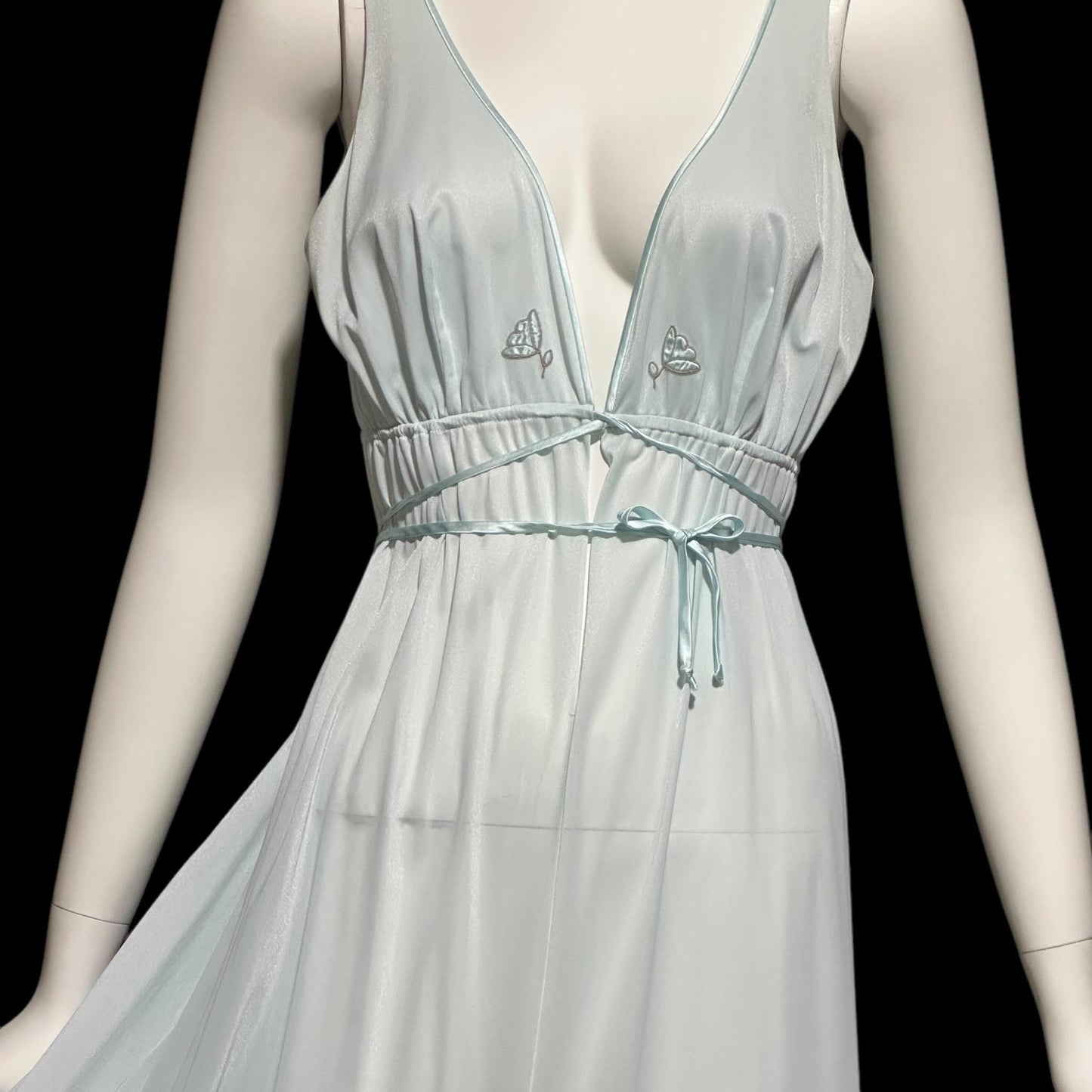 LUCIE ANN BEVERLY Hills, Claire Sandra vintage 1960s nightgown, powder blue jersey knit ruffled hem gown