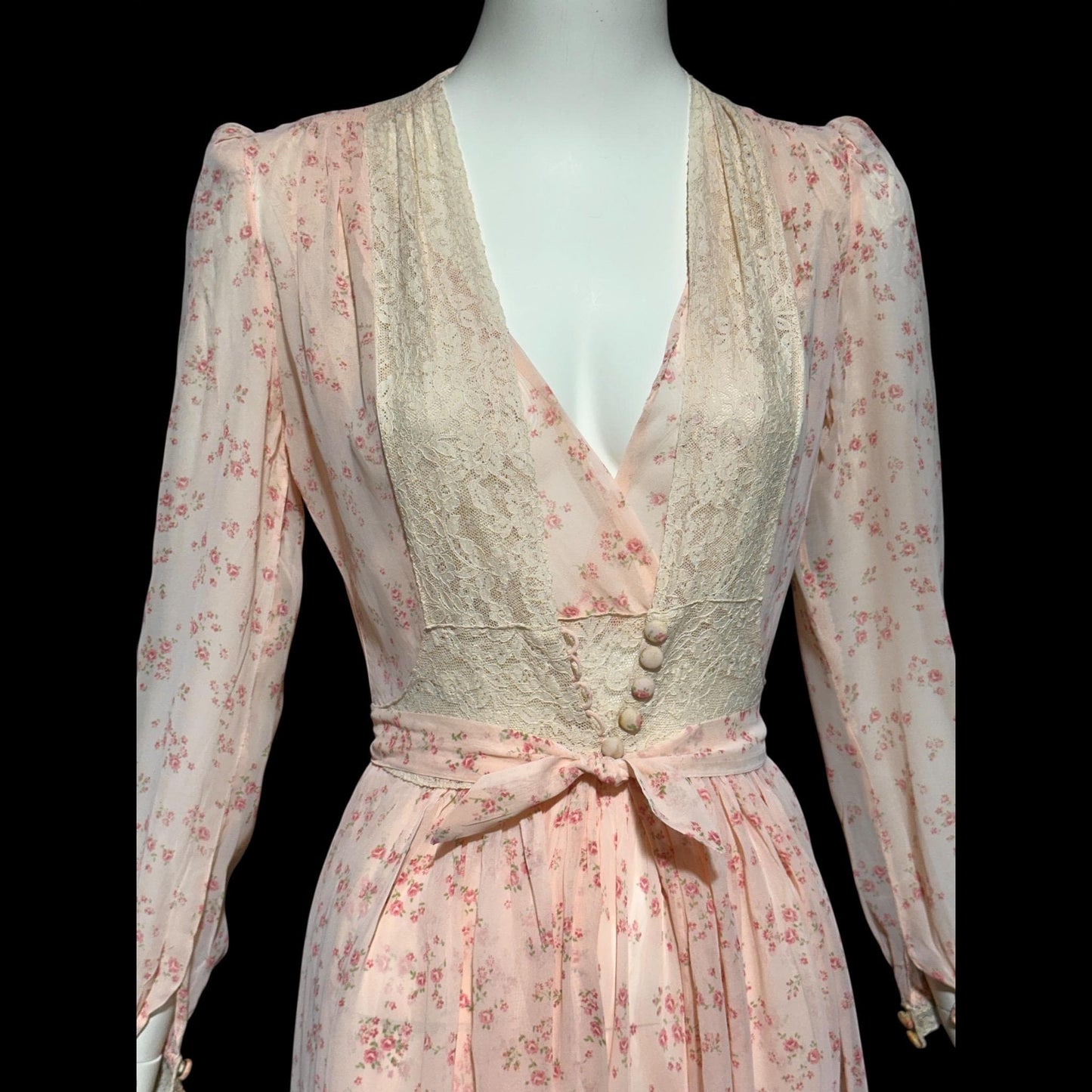 FLOBERT, vintage nightgown robe set, 1930s 1940s FLORAL pink rose buds bias cut sheath slip dress and peignoir set