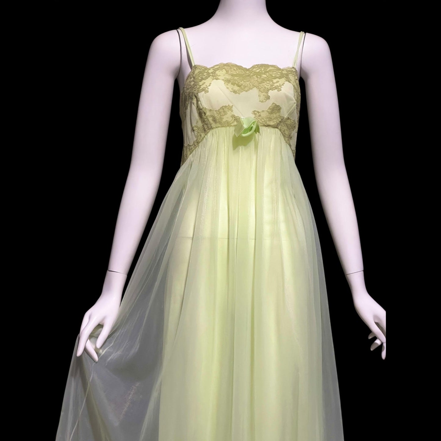 HENSON KICKERNICK vintage 1950s Nightgown Slip Dress: Pale minty apple green Nylon and Lace night Dress