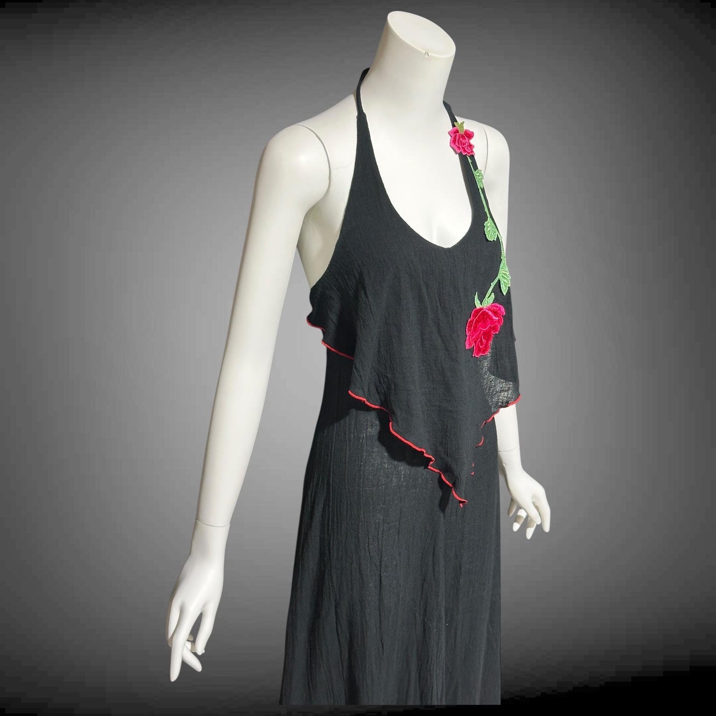YOUNG EDWARDIAN by ARPEJA, vintage 1970s black crinkle cotton gauze maxi dress