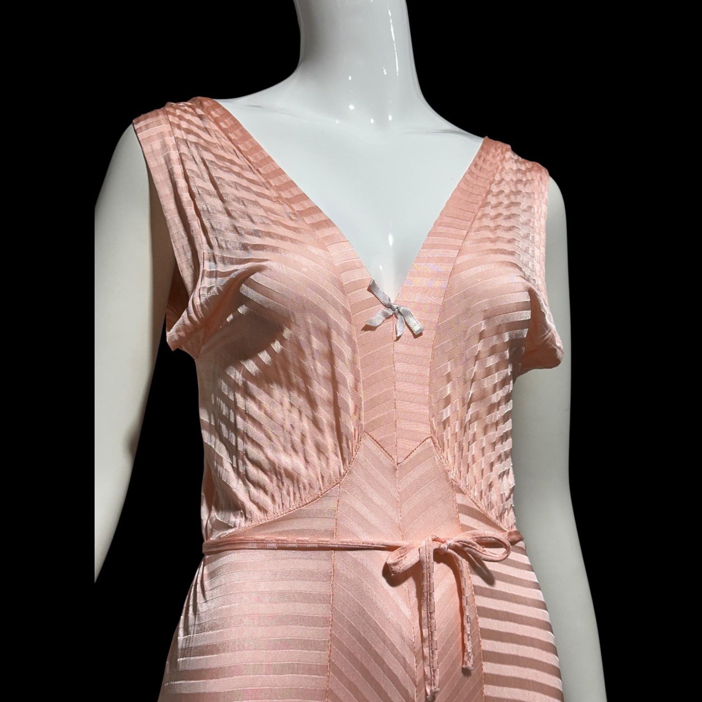 LORRAINE vintage 1940s nightgown slip dress, Shiny peachy pink bias cut slip dress, full length