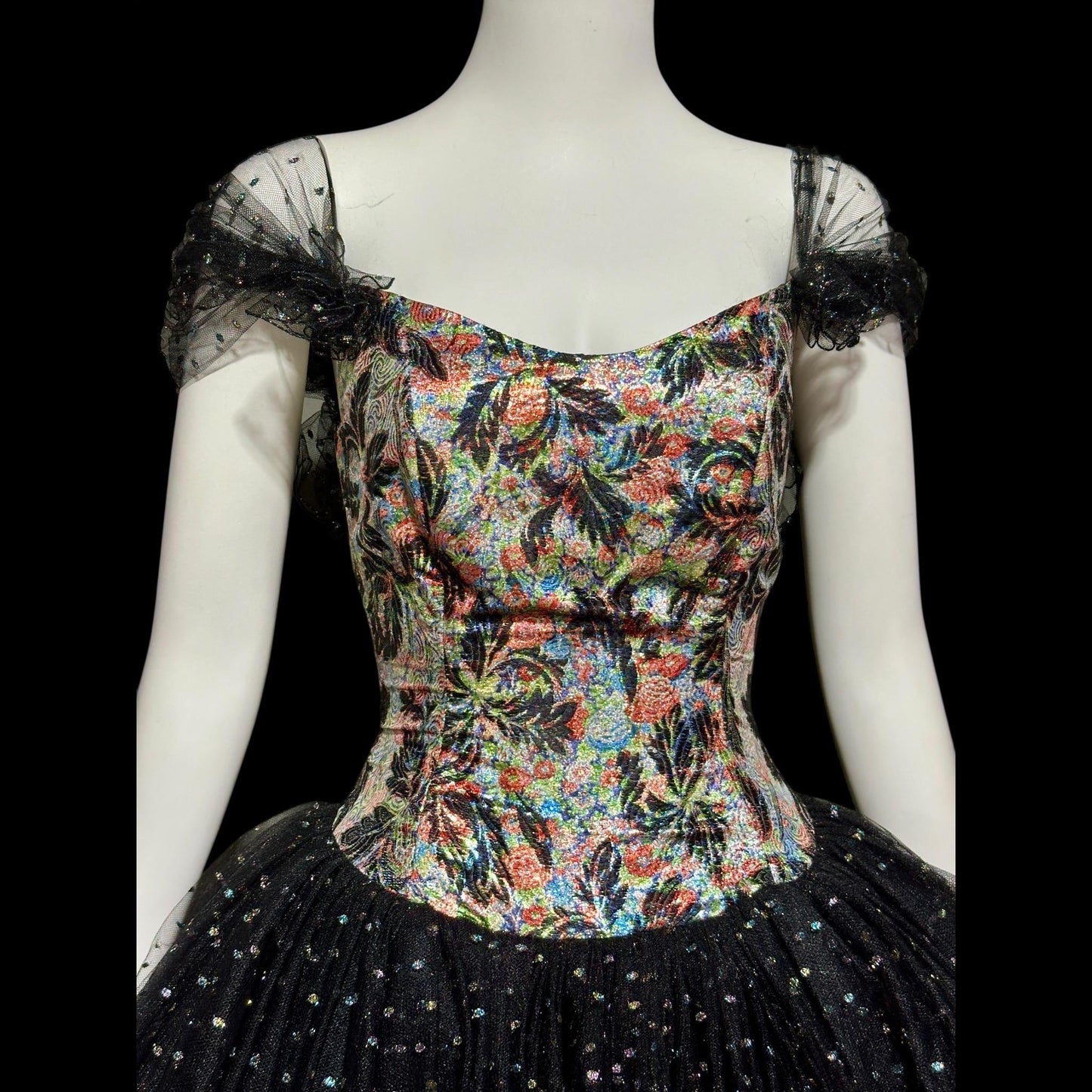 DAVID FIELDEN London, SAKS 1980s Party Dress, Silk Insane Tutu tulle lame party dress