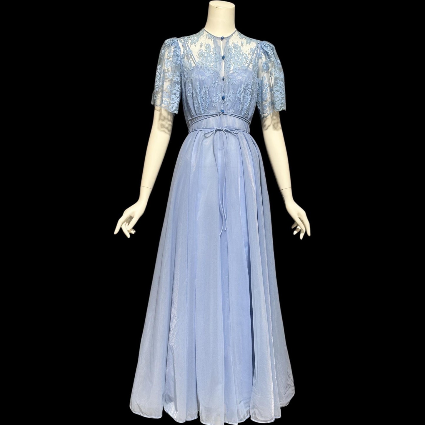 EYE-FUL by the FLAUMS, Vintage 1950s nightgown robe set, 1950s peignoir set, sheer periwinkle blue night dress and dressing gown