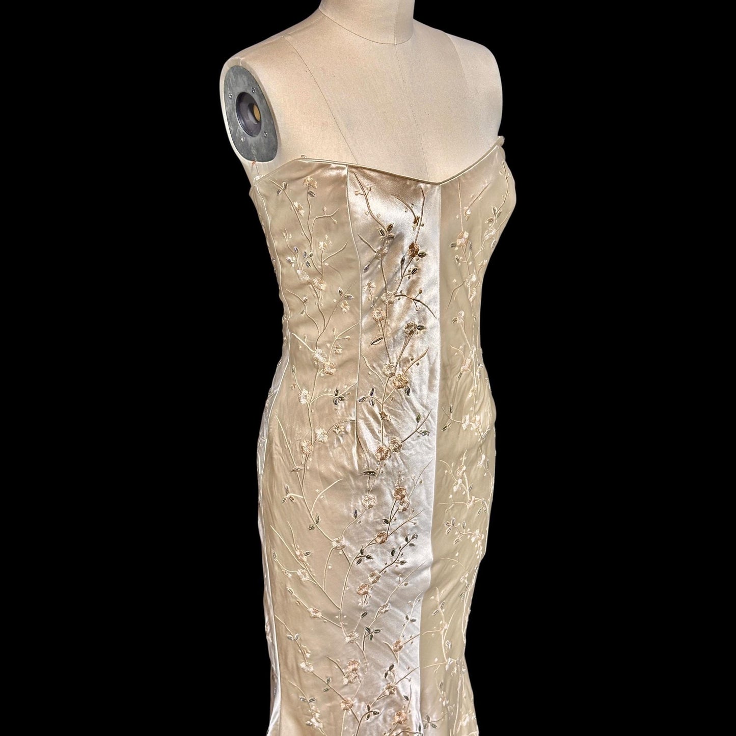 EAVIS & BROWN vintage 1990s evening dress, Beaded all silk strapless mermaid slip dress