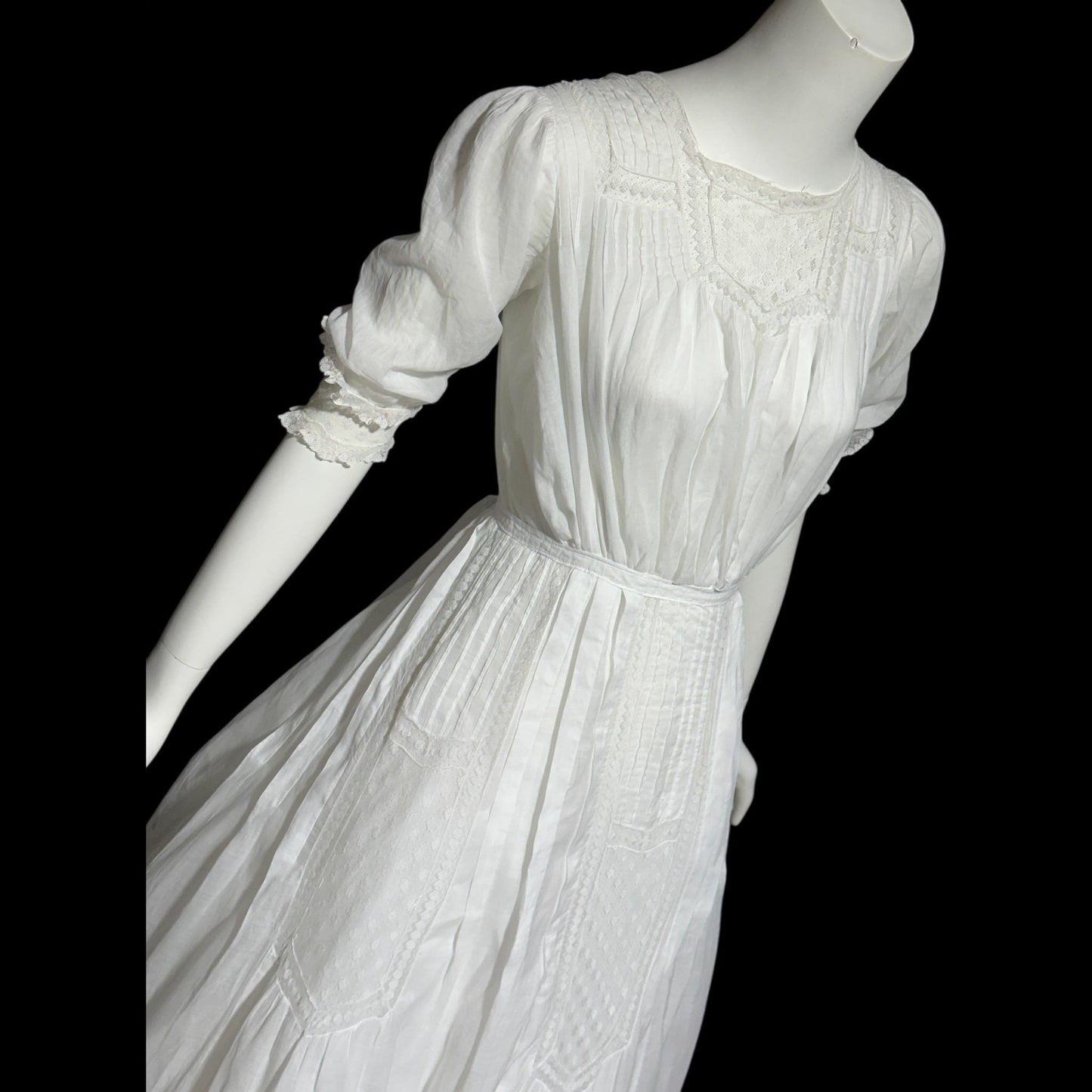 1900s Antique Victorian wedding dress, vintage white batiste cotton gown, Edwardian bride