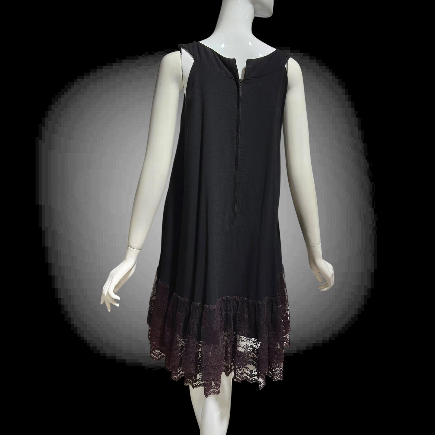 LILLI DIAMOND, vintage 1960s MOD cocktail dress, Black crepe shift trapeze tent party dress