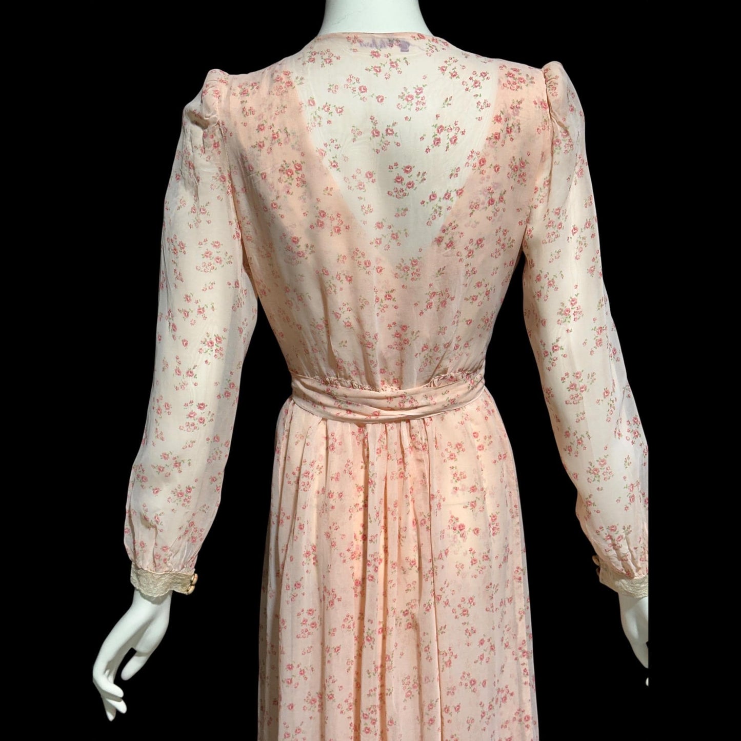 FLOBERT, vintage nightgown robe set, 1930s 1940s FLORAL pink rose buds bias cut sheath slip dress and peignoir set