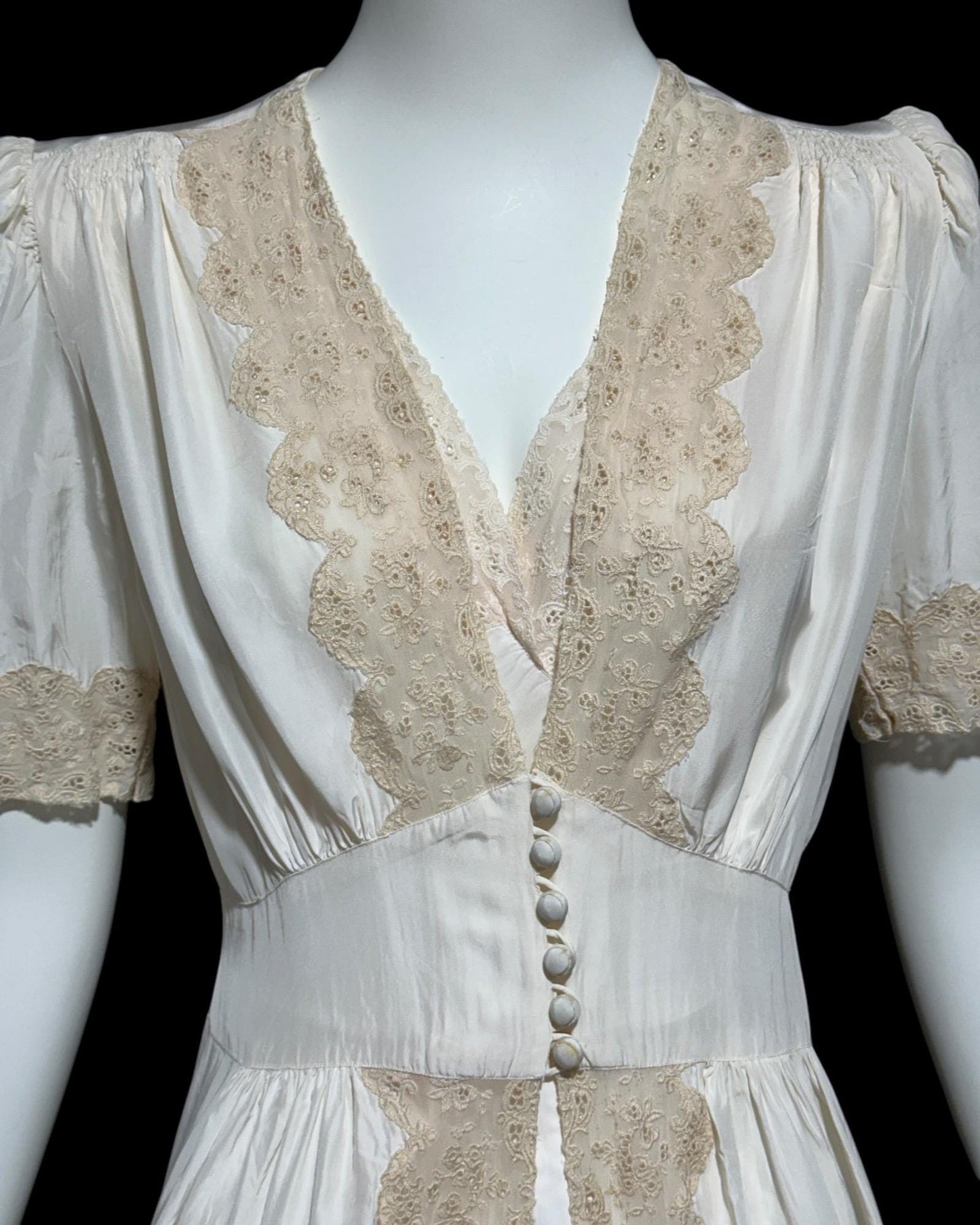 TULA, vintage 1940s peignoir set, white sheath slip dress robe set