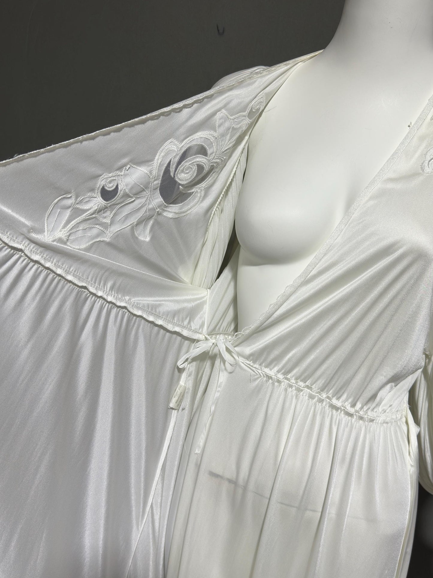 1980s vintage dressing gown robe, Slinky white jersey polyamide wrap front housecoat
