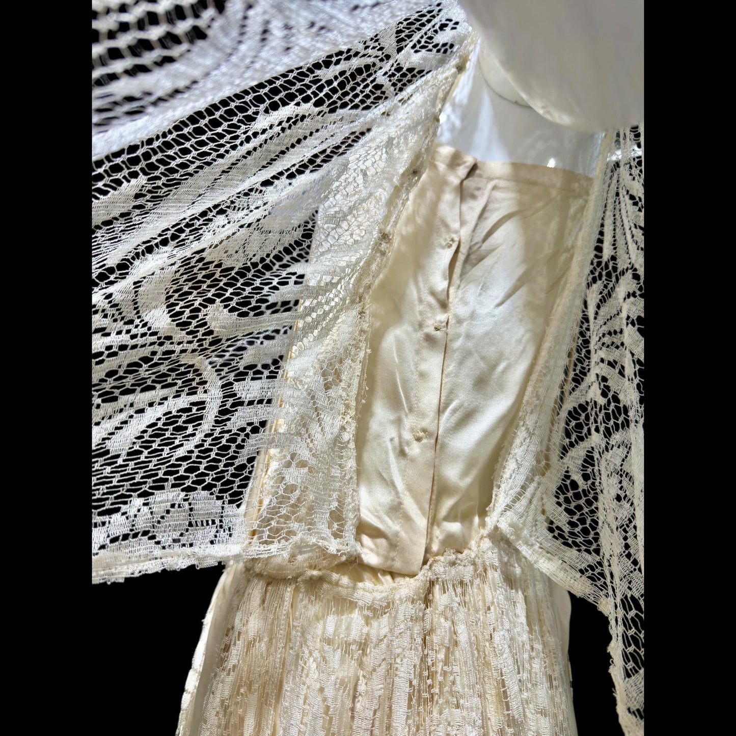 1920s Antique vintage wedding dress, Handmade candlelight white silk and lace slip dress with scarf sleeves, bridal flapper dress