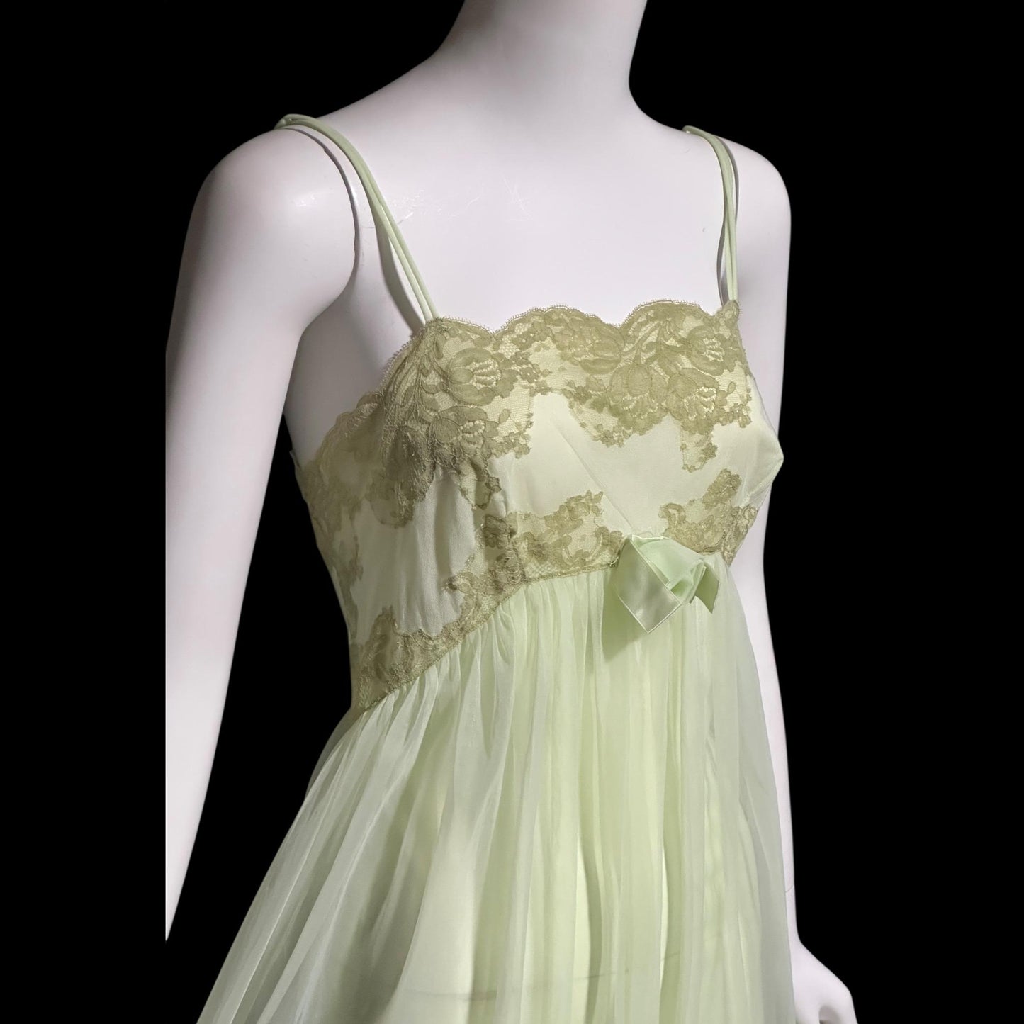 HENSON KICKERNICK vintage 1950s Nightgown Slip Dress: Pale minty apple green Nylon and Lace night Dress