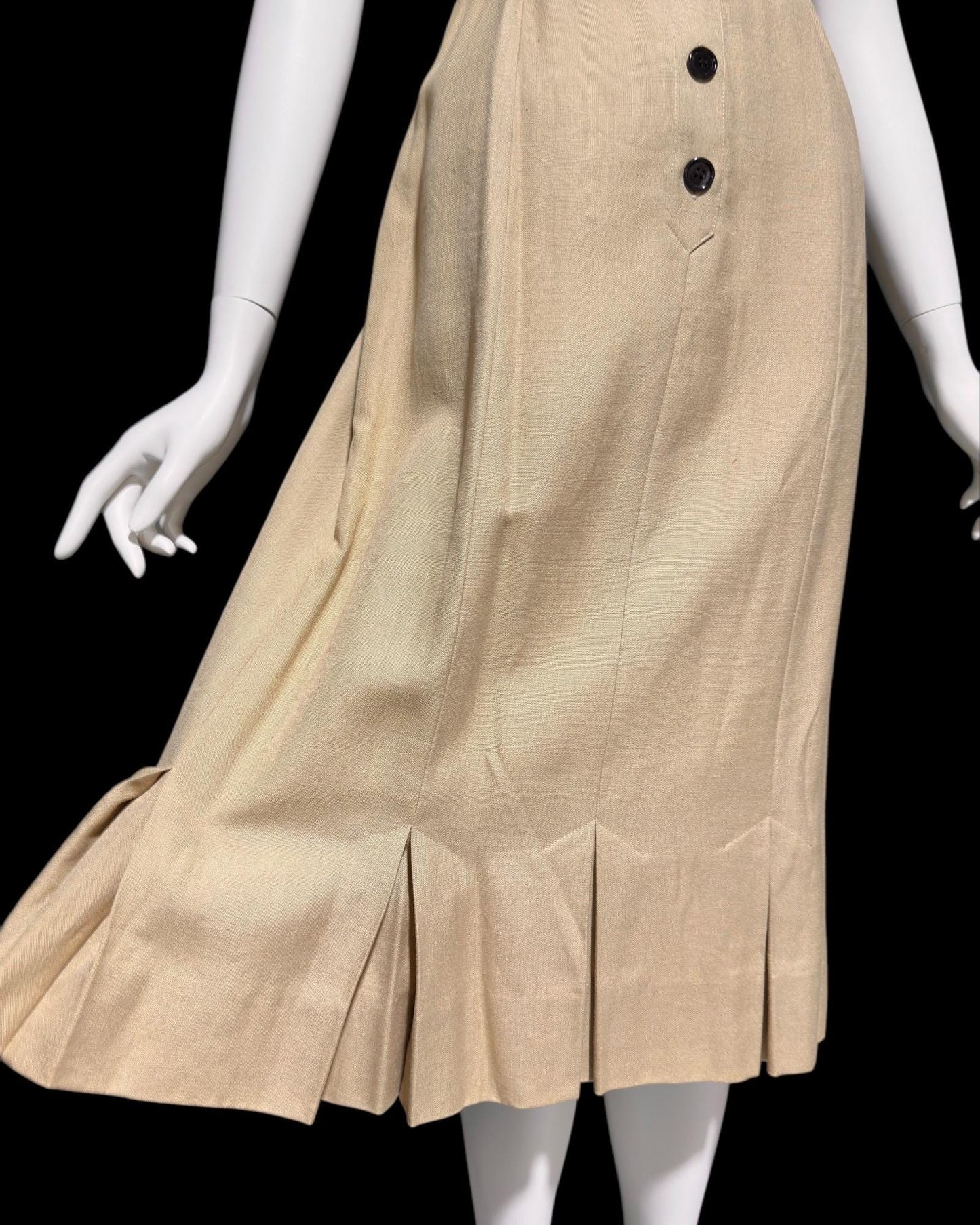 ADELE SIMPSON, vintage 1980s day dress, 80s does 40s latte tan linen dress, button front wear to work luncheon dress