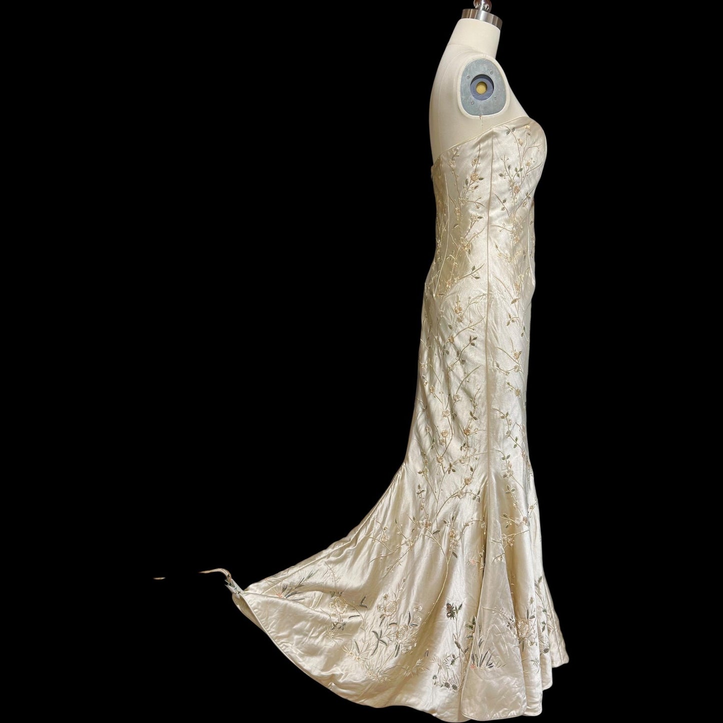 EAVIS & BROWN vintage 1990s evening dress, Beaded all silk strapless mermaid slip dress