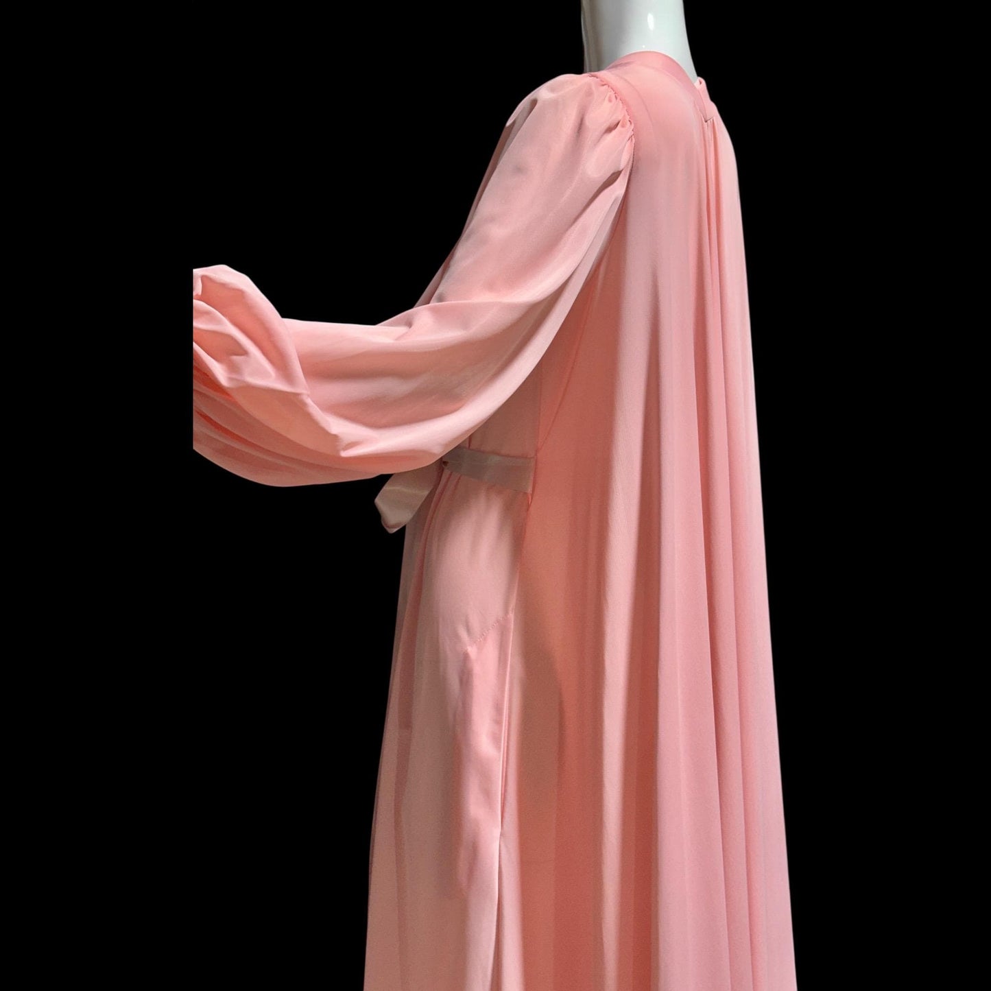 CLAIRE SANDRA Lucie Ann, vintage 1960s dressing gown robe, pink hostess dress peignoir, grecian goddess house dress